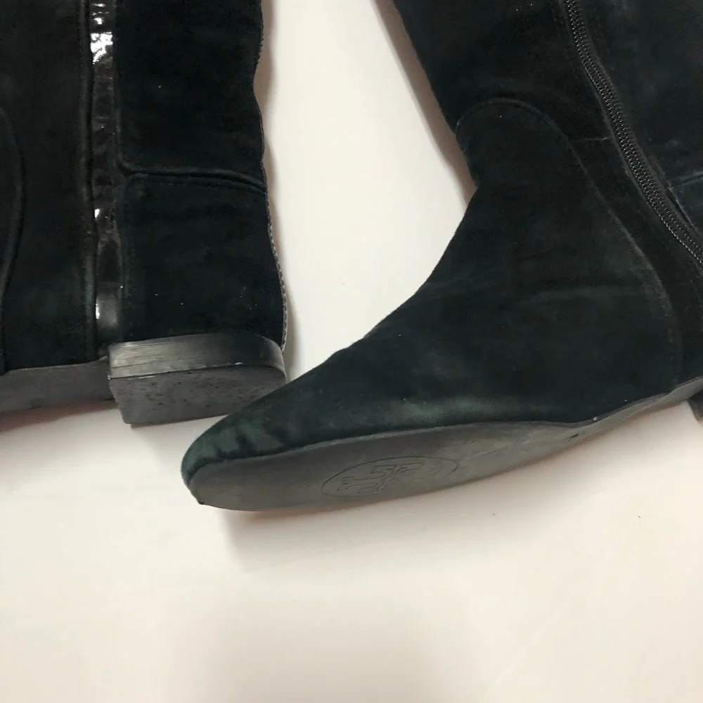 Tory Burch Black Suede and Patent Leather Knee High Boots Size 7.5